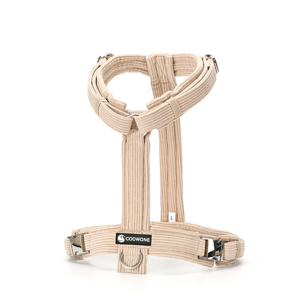 Jacquard Webbing Y Shape Dog Harness Soft Padded Y Form Dog Harness Secure Fit Front Clip Control No Pull Dog Harness - Color: Beige, Size: L